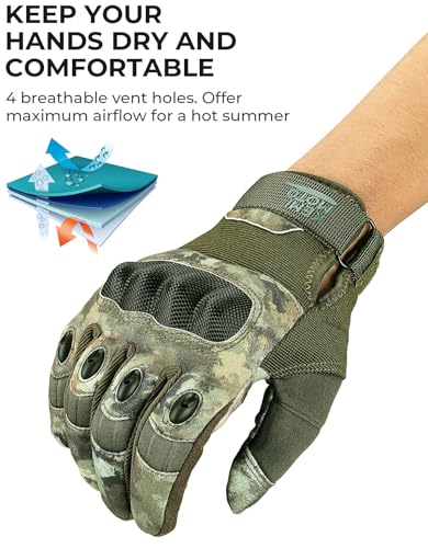 KEMIMOTO Tactical Gloves for Men, Touchscreen Motorcycle Gloves with Hard Shell & Palm Padding E190