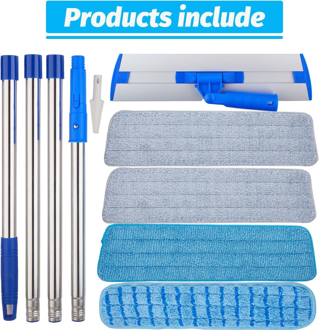 Microfiber Flat Mop with Long Handle, 4 Reusable Pads for Hardwood and Tile Floors U891