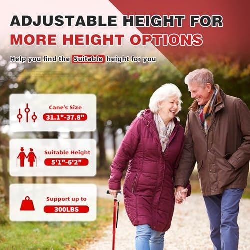 BeneCane Folding Walking Cane with LED Lights for Men and Women W6540
