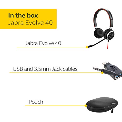 Jabra Evolve 40 UC Wired Headset, Mono, 3.5mm/USB, All-Day Comfort K77419
