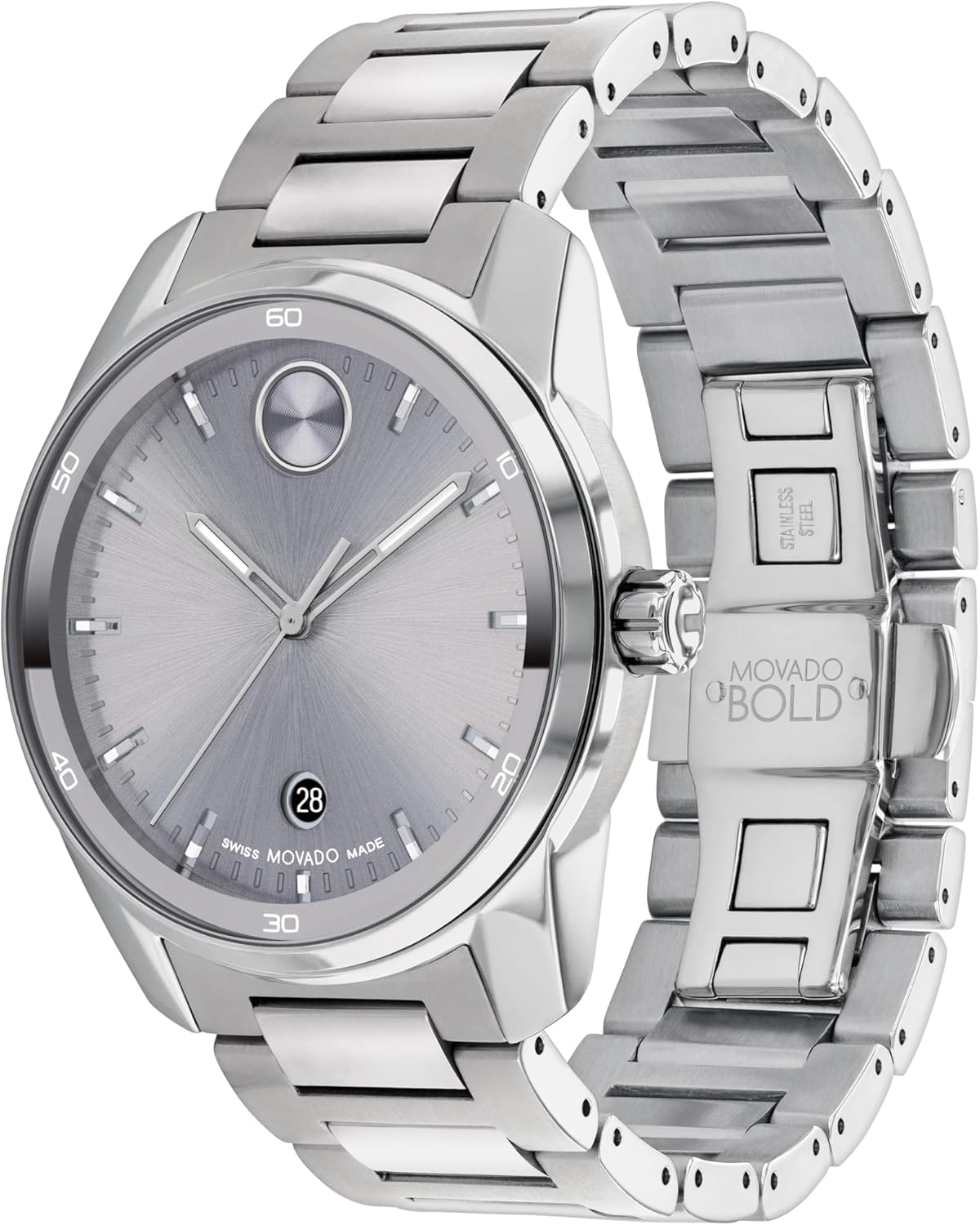Movado Bold Verso Men's Sport Watch, Swiss Quartz, Stainless Steel Bracelet, 42mm D797