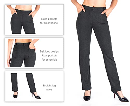 Yogipace Women's Straight Leg Yoga Dress Pants with Belt Loops H62689
