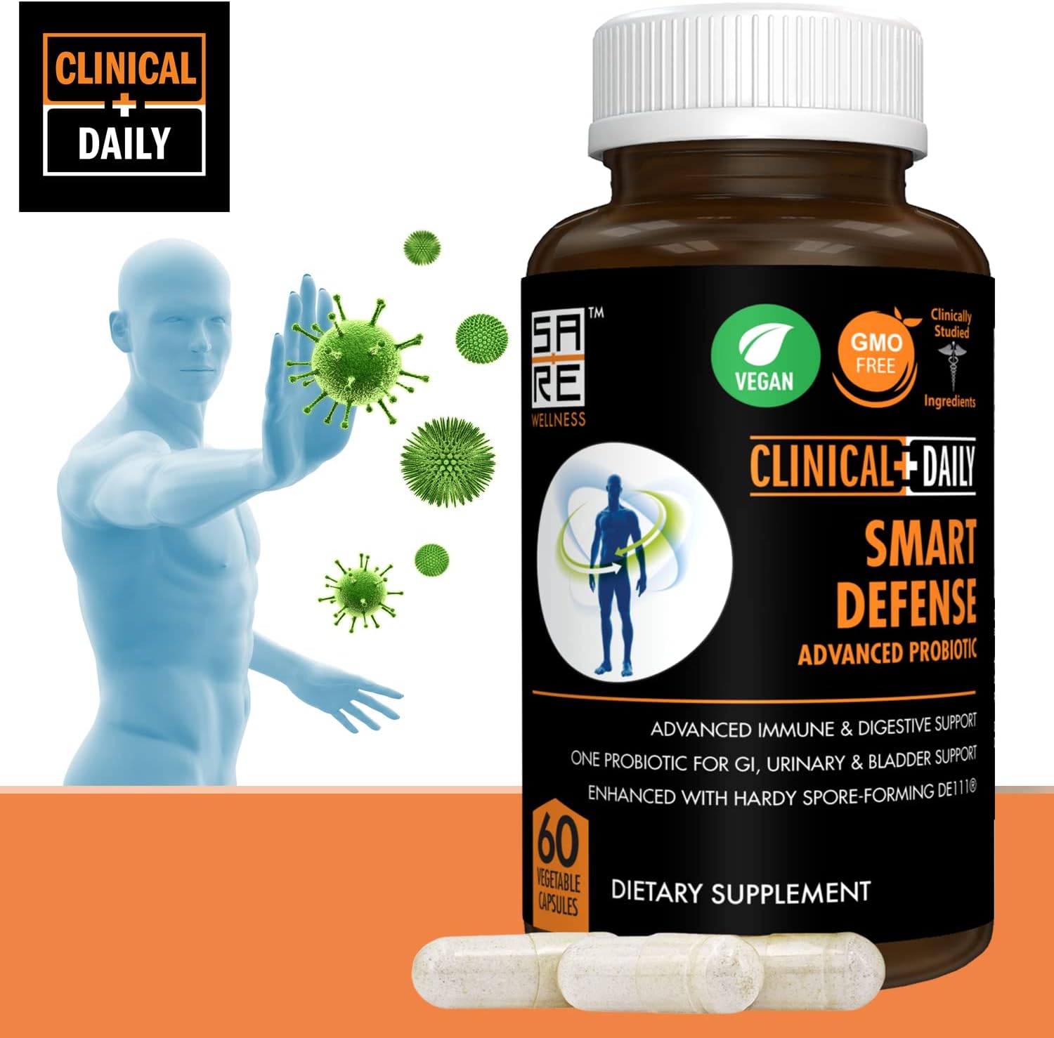 Smart Defense Mega Spore Probiotic with Bacillus Subtilis, 60 Vegan Capsules J305