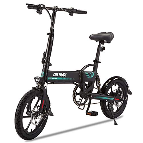 Gotrax EBE1 16" Folding Electric Bike, Max Range 25Miles(Pedal-assist1), 15.5mph by Peak 500W,Rear Suspension Commute Electric Bicycle for Adult/Teens