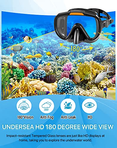 Snorkeling Gear Set for Adults with Diving Mask, Dry Top Snorkel, Fins and Travel Bag Q866