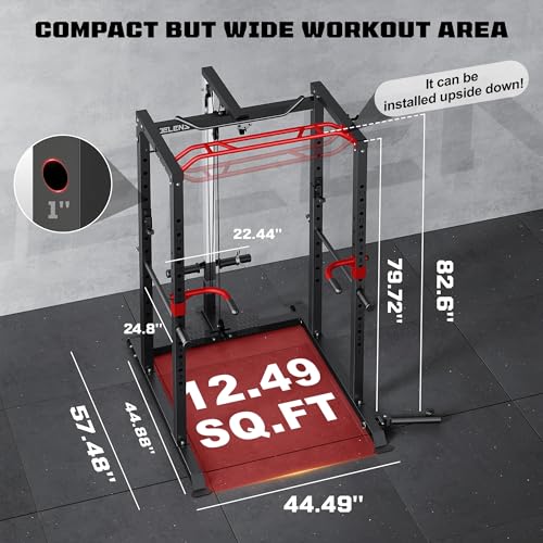 Power Cage 2000LBS Power Rack with LAT Pulldown and Adjustable Pulley System for Home Gym H863717