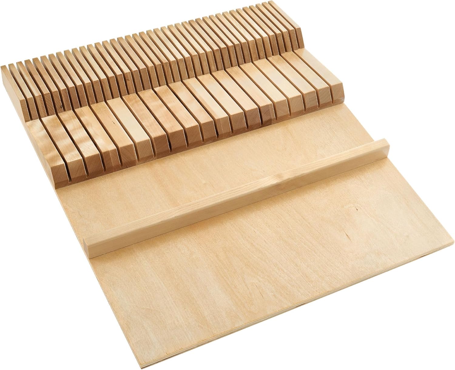 Rev-A-Shelf Dual Row Trim To Fit Knife Block Drawer Organizer with Storage Holder for Kitchen Utensils, 55 Slot Cutlery Tray, Wood, 4WDKB-1