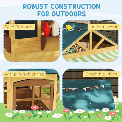 Qaba Foldable Wooden Outdoor Playhouse for Kids 3-8 Years, Brown J22431