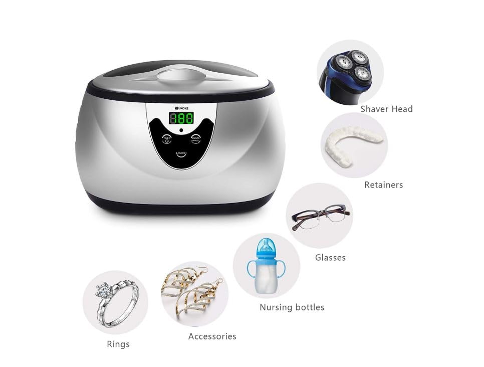 UKOKE 3800S Professional Ultrasonic Jewelry Cleaner, 0.6L Portable for Glasses, Rings, Watches C10519