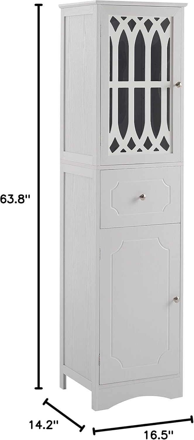 Merax Tall Bathroom Storage Cabinet with Adjustable Shelf and 2 Doors, White L374