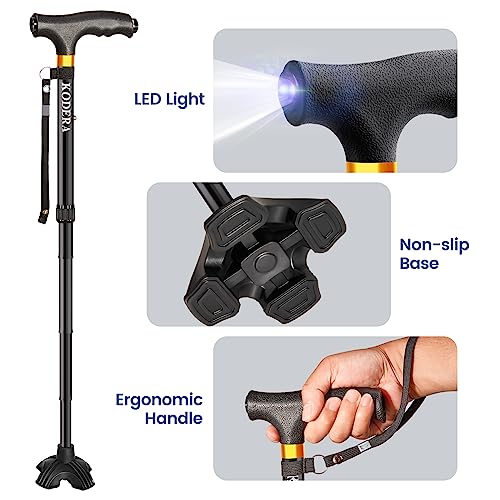Kodera Folding Walking Cane with LED Light, Adjustable Aluminum J8019