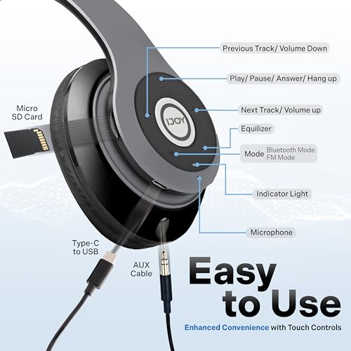 iJoy Bluetooth Headphones Over Ear Foldable Wireless Headset with Microphone E48931