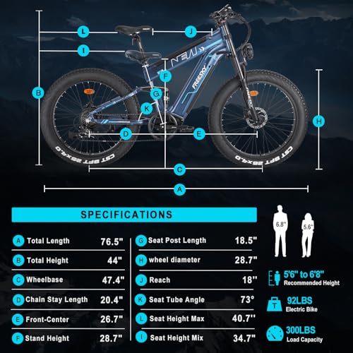 FREESKY 48V 35AH Dual Battery Electric Bike for Adults, 26" Fat Tire Full Suspension G283