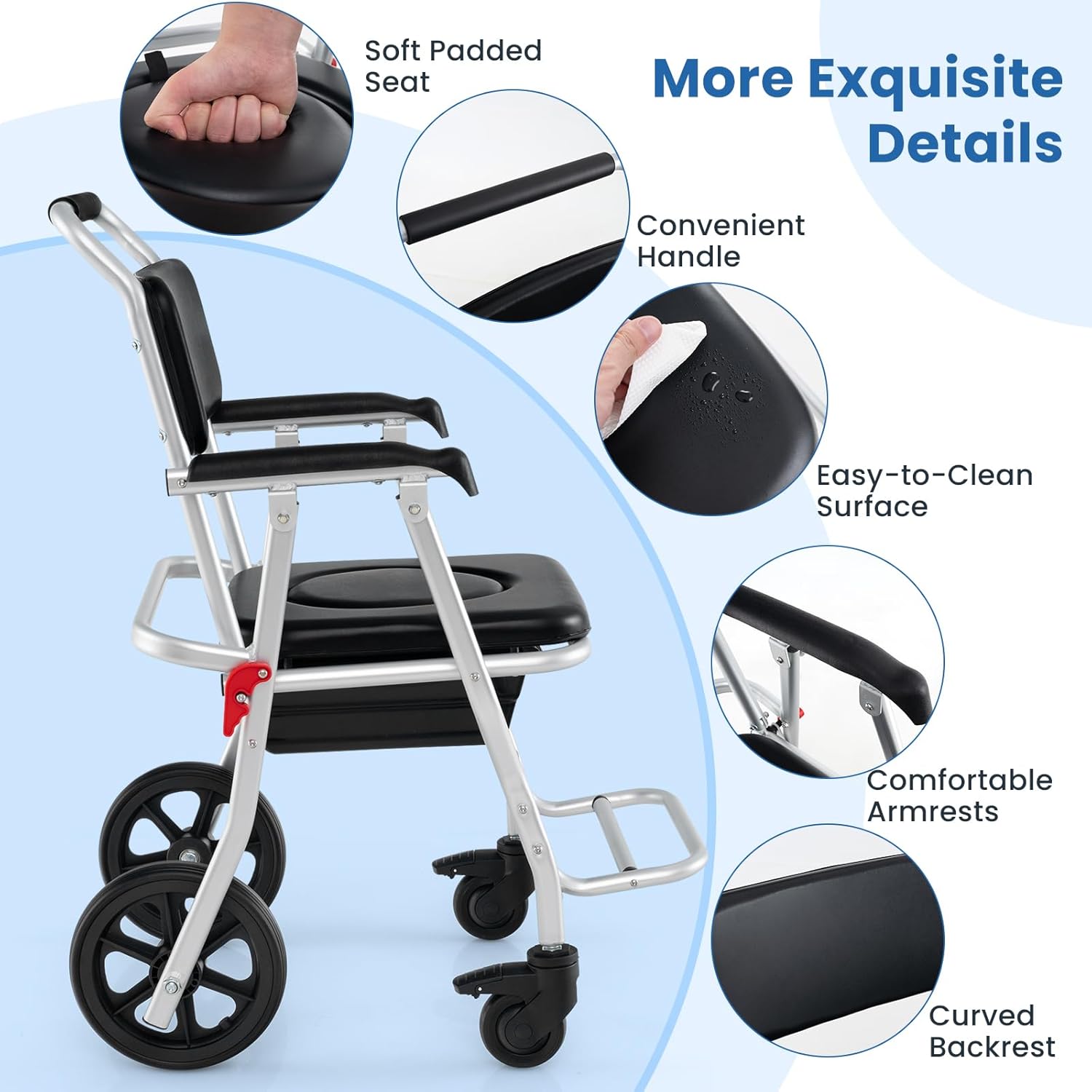 Giantex Bedside Commode Wheelchair with Arms, Lockable Casters, Detachable Bucket G734