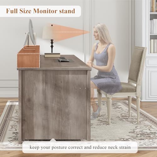 SEDETA Farmhouse 63" Executive Desk with File Drawer and Monitor Stand O784