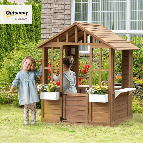 Outsunny Kids Wooden Playhouse with Working Door and Windows, White O609