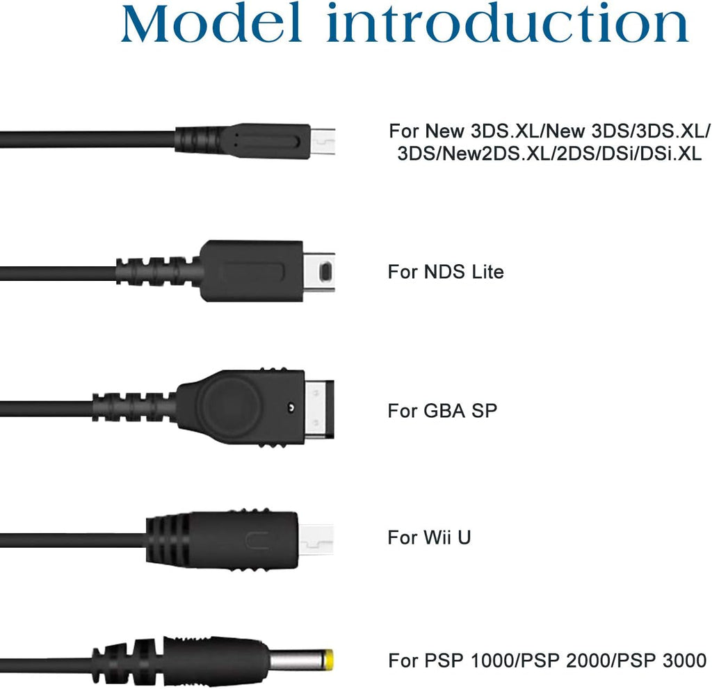 Xahpower 5 in 1 USB Charger Cable for Nintendo DS Lite, Wii U, 3DS XL, PSP G667156