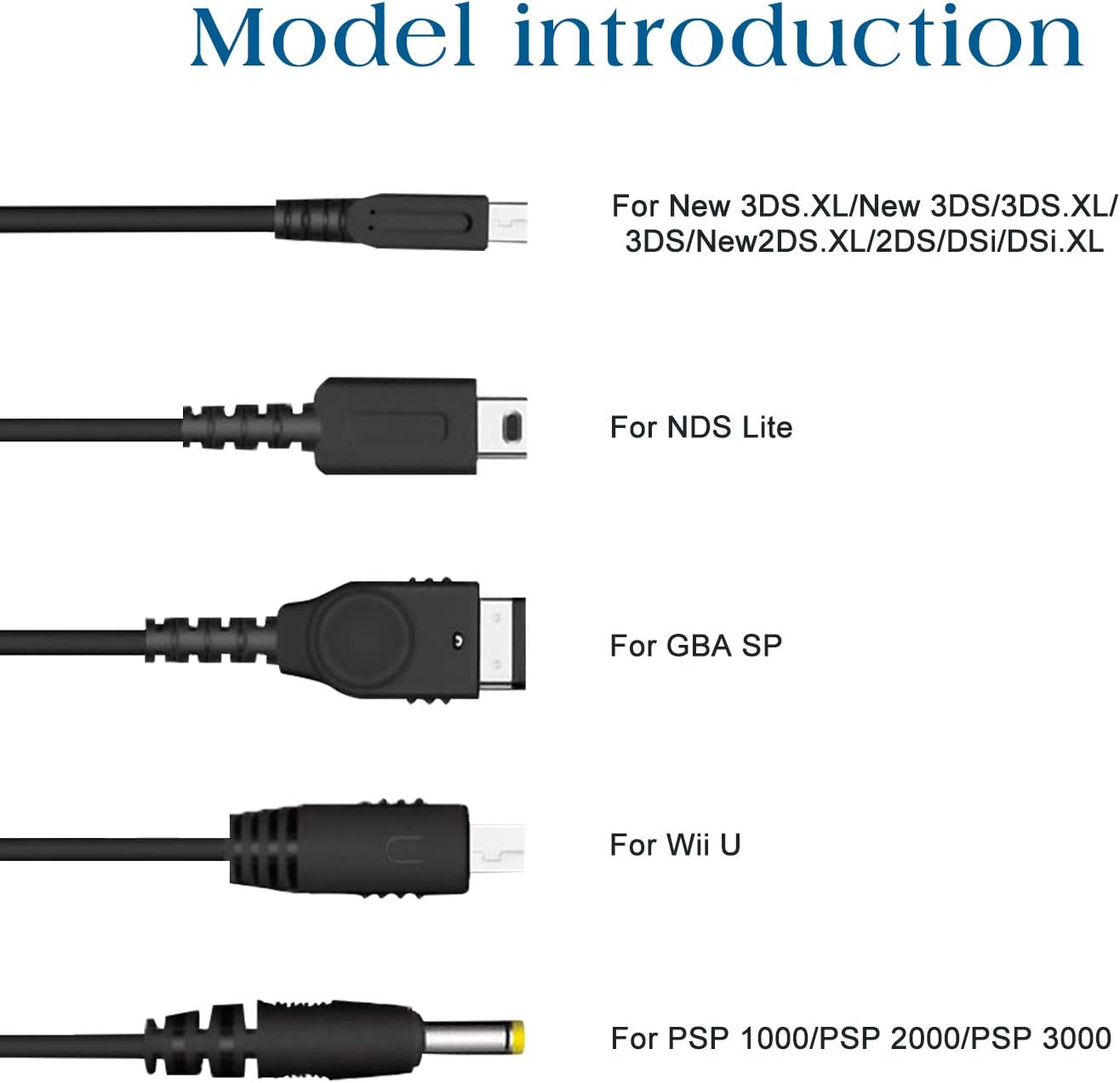 Xahpower 5 in 1 USB Charger Cable for Nintendo DS Lite, Wii U, 3DS XL, PSP G667156