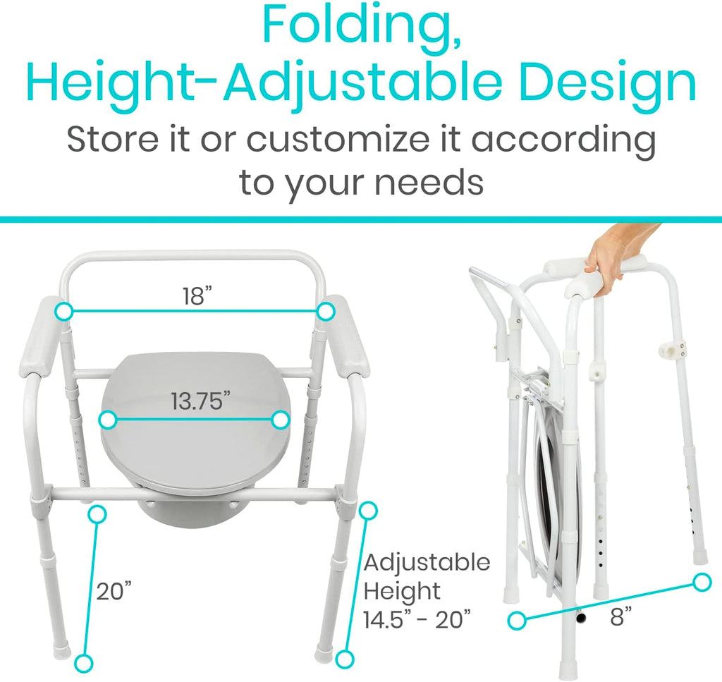 Vive Bedside Commode Toilet Chair Folding 350 lb Capacity 3 in 1 Heavy Duty Bariatric W70520