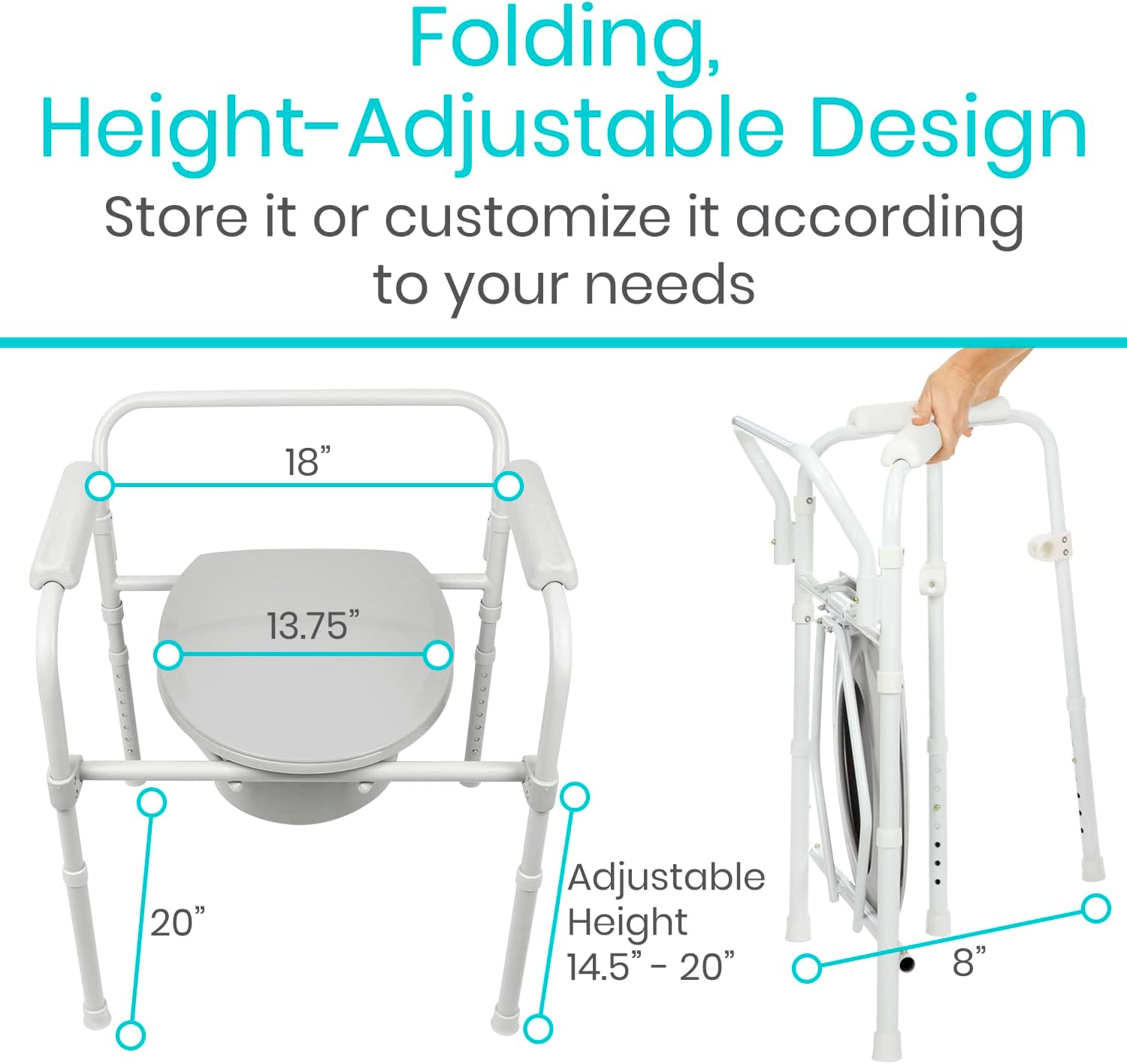 Vive Bedside Commode Toilet Chair Folding 350 lb Capacity 3 in 1 Heavy Duty Bariatric W70520
