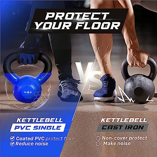 Yes4All 5-100 LB Vinyl Coated Cast Iron Kettlebells M964803