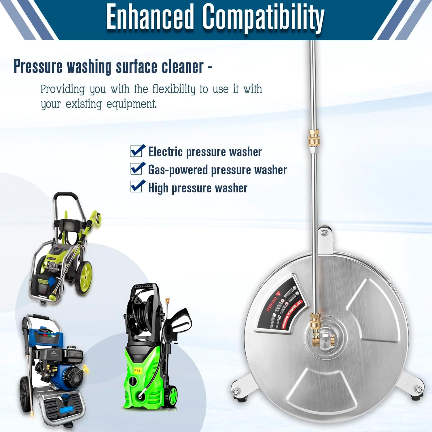 15 inch Pressure Washer Surface Cleaner with 3 Wheels and 2 Extension Wand P216