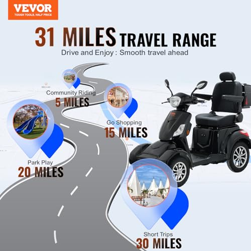 VEVOR Heavy Duty 4-Wheel Mobility Scooter for Seniors, 500lbs Capacity, 31 Miles Range M61036