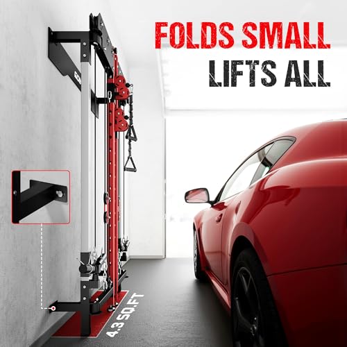 WM3-V4 Folding Wall Mounted Squat Rack with Dual Pulley System L11563