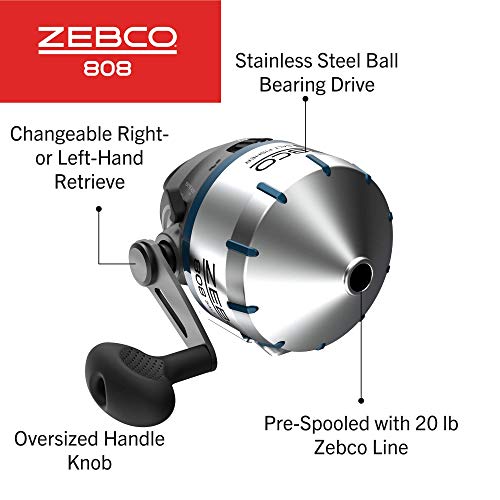 Zebco 808 Saltwater Spincast Fishing Reel, Stainless Steel, Pre-spooled with 20-Pound Line O3052