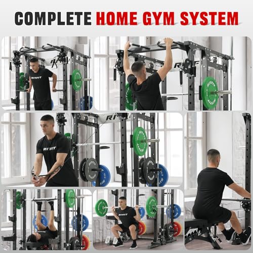 RitFit Buffalo Smith Machine Power Cage with Lat Pull-Down & Cable Crossover for Home Gym V3251