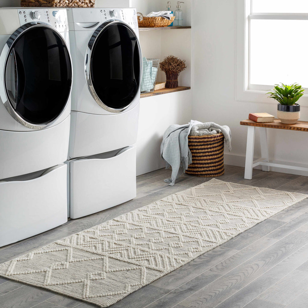 Woolk Moroccan Hand Woven Wool Small Area Rug, Beige White Brown, 2' x 3' L4500