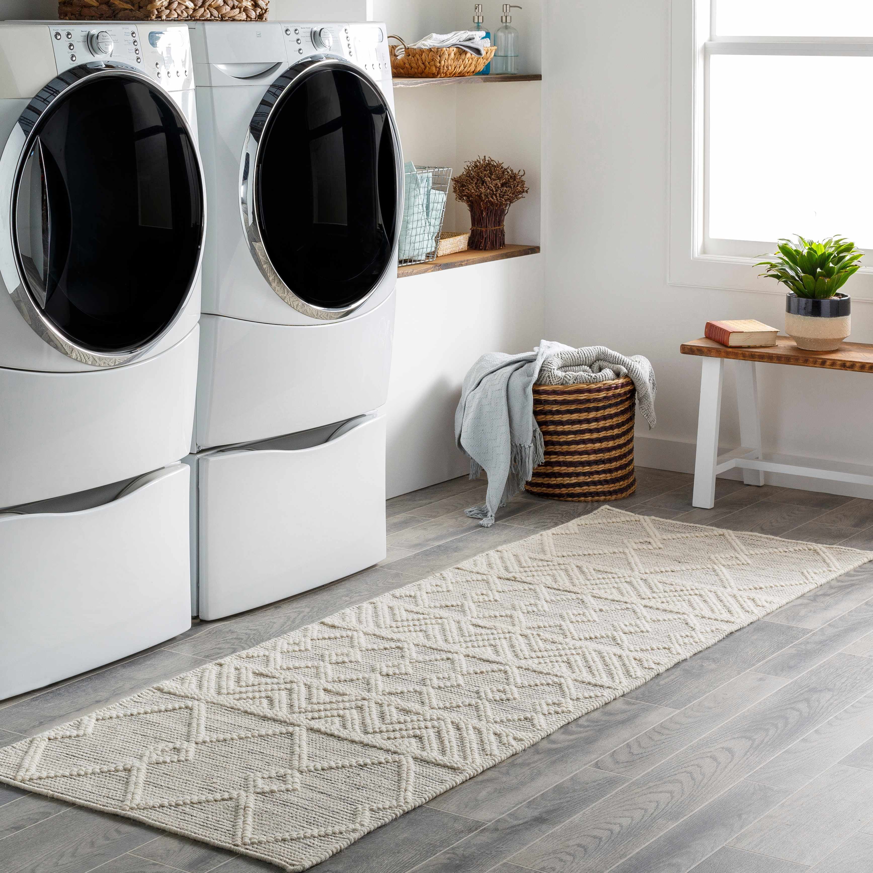 Woolk Moroccan Hand Woven Wool Small Area Rug, Beige White Brown, 2' x 3' L4500