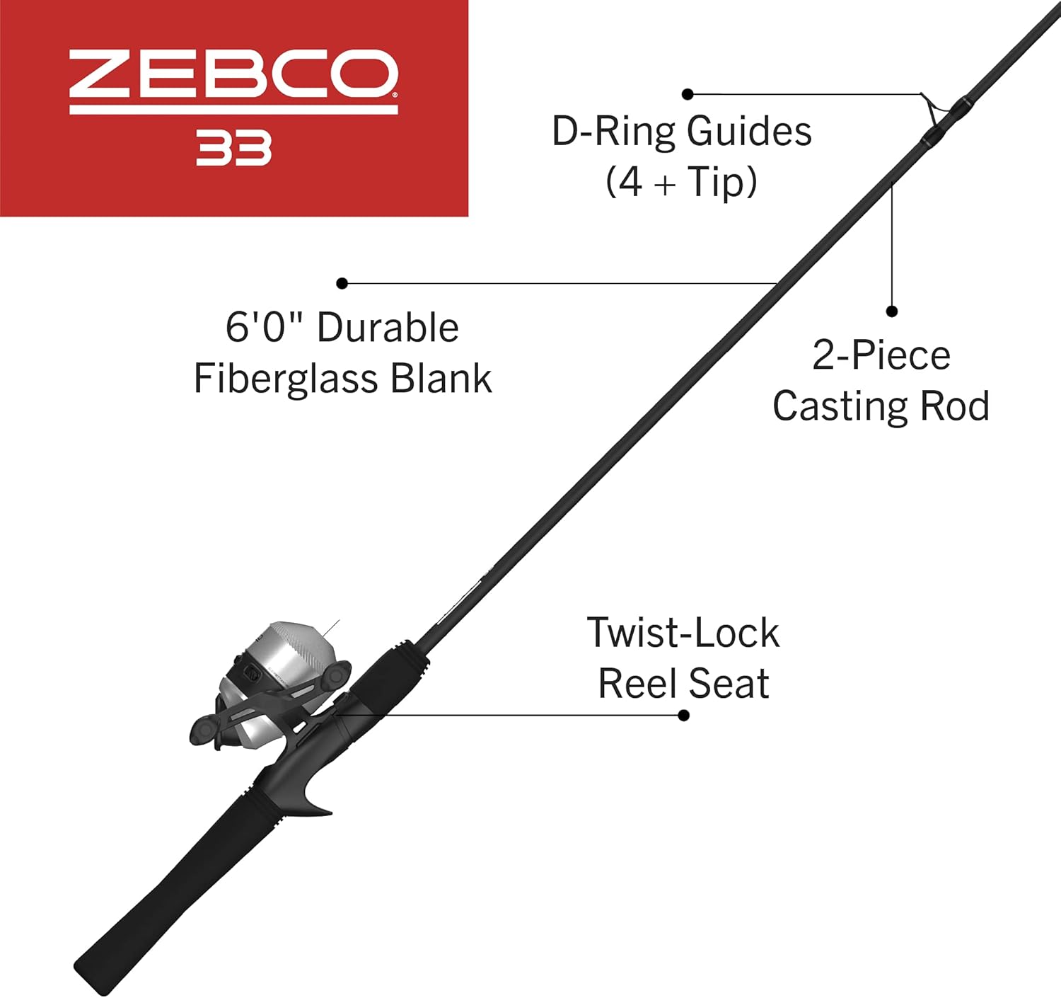 Zebco 33 Spincast Reel and 6-Foot Fishing Rod Combo, Silver/Black S87229