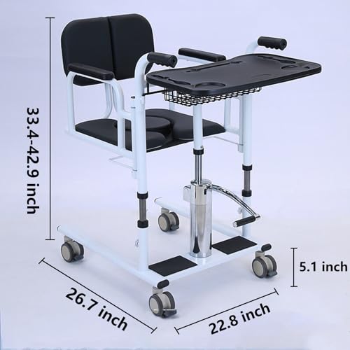 Hydraulic Patient Lift Transfer Chair 4 in 1 with Toilet and Tray Table, 440Lbs Capacity J24079
