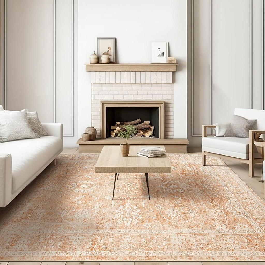 Madane 8x10 Area Rug, Anti-Slip, Machine Washable, Vintage Floral, Orange S60953