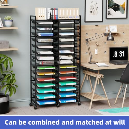 Simple Trending 14 Tier Rolling File Cart with Sliding Trays, Black C4528