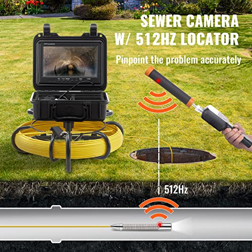VEVOR Sewer Camera with 512Hz Locator, 165 ft, 9" Pipeline Inspection Camera with DVR P847