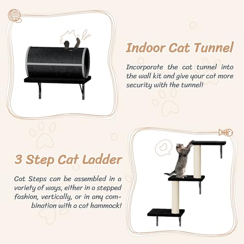 Wall Mounted Cat Climber Set with Cat House, Tunnel, Bridge and Hammock (Grey) O42346