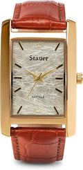 Stauer Castille Vintage Watch for Men – Gold-Finished Analog Watch w/Stainless Steel Case, White Gold Dial & Genuine Leather – Luxury Gift for Men