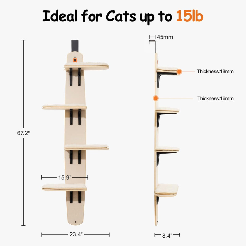 MEWOOFUN Cat Tree Door Mounted Cat Climber with Removable Soft Mat, 4-Levels S675334