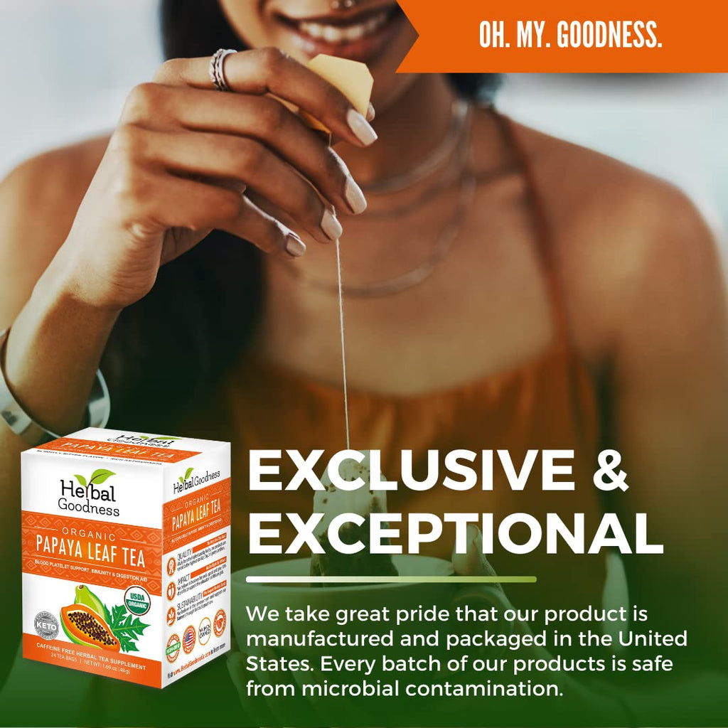Organic Papaya Leaf Extract Tea 24 Bags for Platelets & Digestive Health P5284