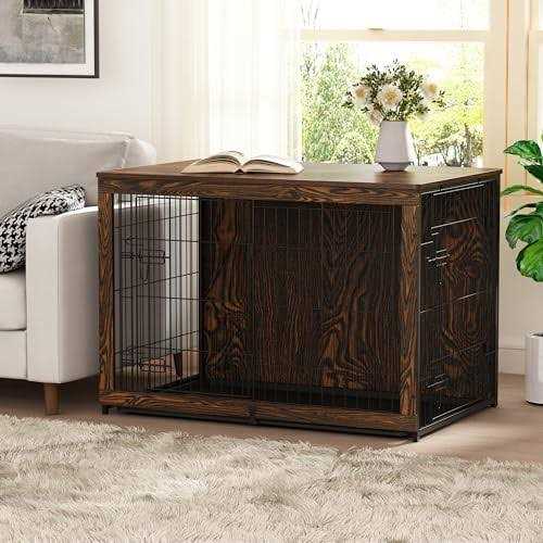 Megidok Wooden Dog Crate Furniture with Cushion and Tray R775
