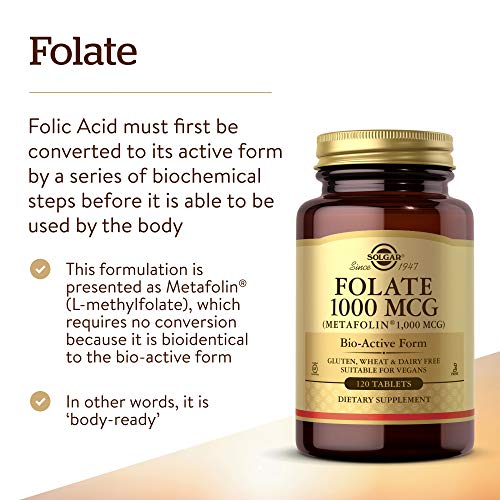 Solgar Folate 1000 mcg, 120 Tablets - Vegan, Gluten Free E188
