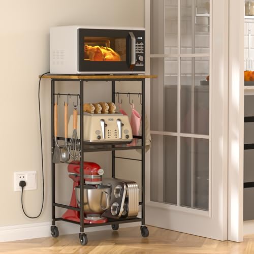 Rolling Kitchen Microwave Cart with Adjustable Shelf, 3 Tier Storage Rack on Wheels K20617