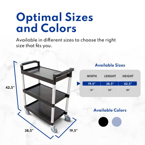 New Star Foodservice 250-Pound 3-Tier Utility Cart with Locking Casters, Black A83221