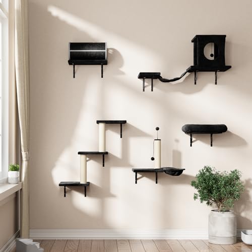 Wall Mounted Cat Climber Set with Cat House, Tunnel, Bridge and Hammock (Grey) O42346