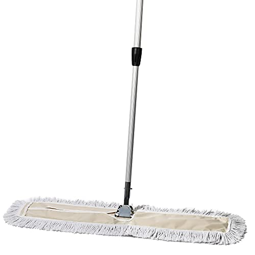 Commercial Dust Mop & Floor Sweeper, 24 in. Dust Mop for Hardwood Floors, Cotton Reusable Dust Mop Head, Extendable Mop Handle, Industrial Dry Mop for Floor Cleaning & Janitorial Supplies