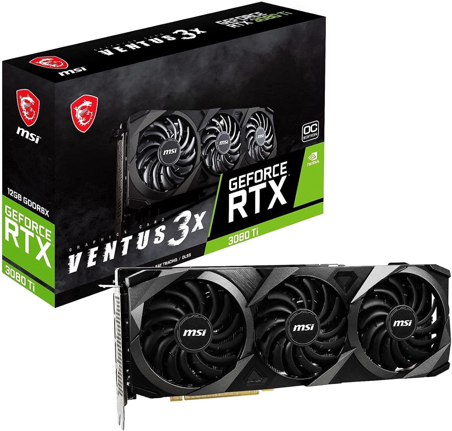 MSI Gaming GeForce RTX 3080 Ti Ventus 3X 12G OC - 12GB GDDR6X Graphic Card for PC Gaming, 320-Bit HDMI/DP, NVIDIA GPU, Tri-Frozr 2 Cooling, Ampere Architecture, Computer Video Graphics Card (Renewed)