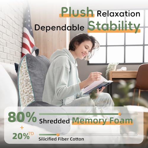 ROKDUK Reading Pillow for Adults, Shredded Memory Foam Backrest with Arms T159