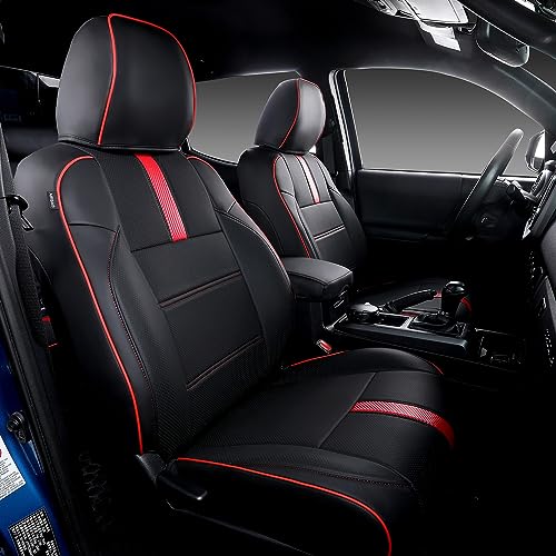 PTYYDS Seat Covers Compatible with 2016-2023 Toyota Tacoma Seat Covers Replacement for 16-23 Tacoma SR5 TRD Off Road Limited Accessories(Fit 16-23 Tacoma,Full Set,Black+Red)